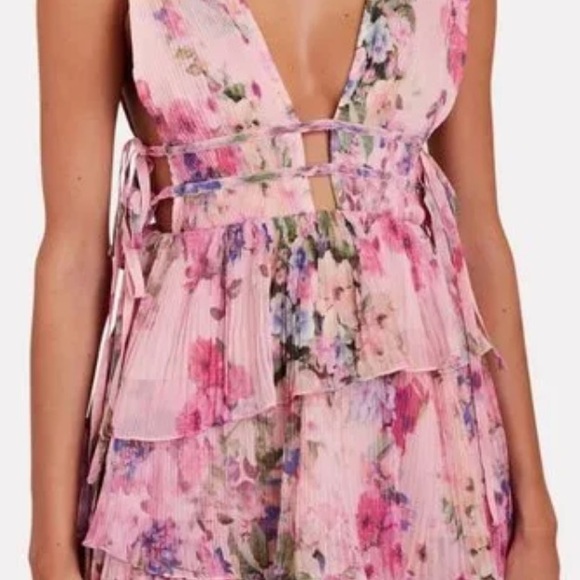 Rococo Sand x Free People Accordian Pleated Tiered Floral Side-Tie Chiffon New - Picture 7 of 14